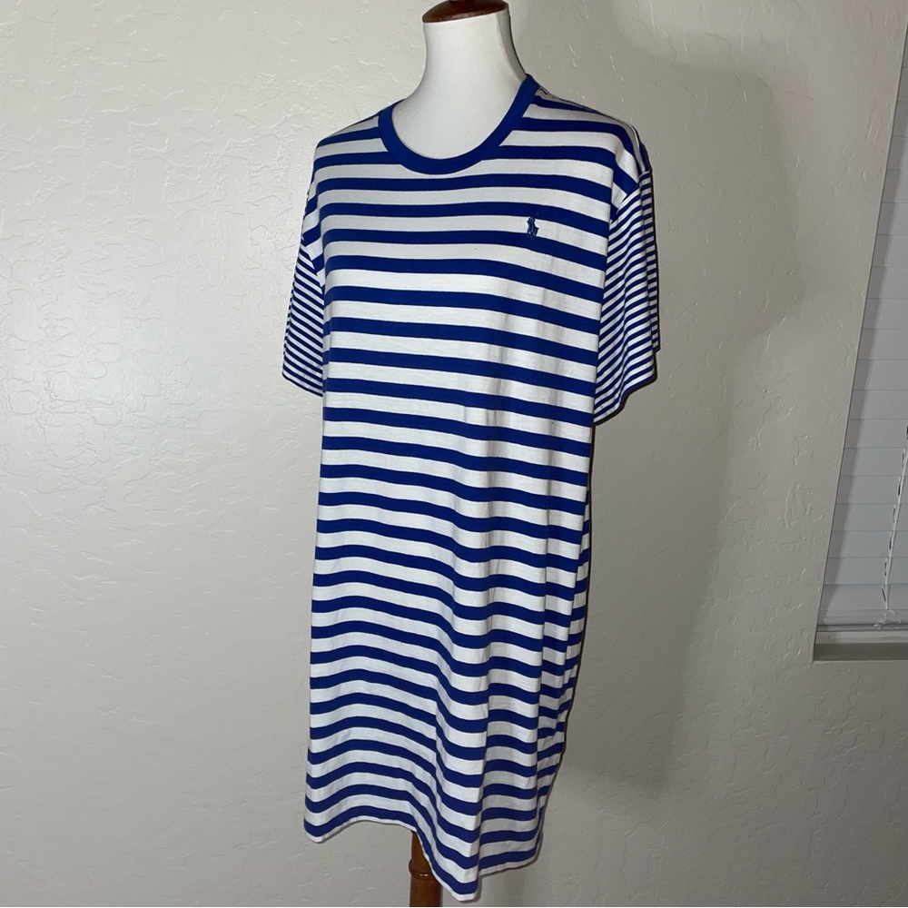 🎉HP🎉New! Polo Ralph Lauren Blue Stripe Oversized Fit Cotton T Shirt Dress XL - Picture 5 of 13